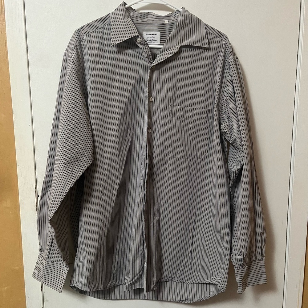 Lorenzini for Neiman Marcus Striped Button Front Dress Shirt XL